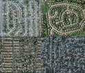 Aerial views of lawns in San Diego, Miami, Philadelphia, Chicago, Phoenix, and Levittown, N.Y.